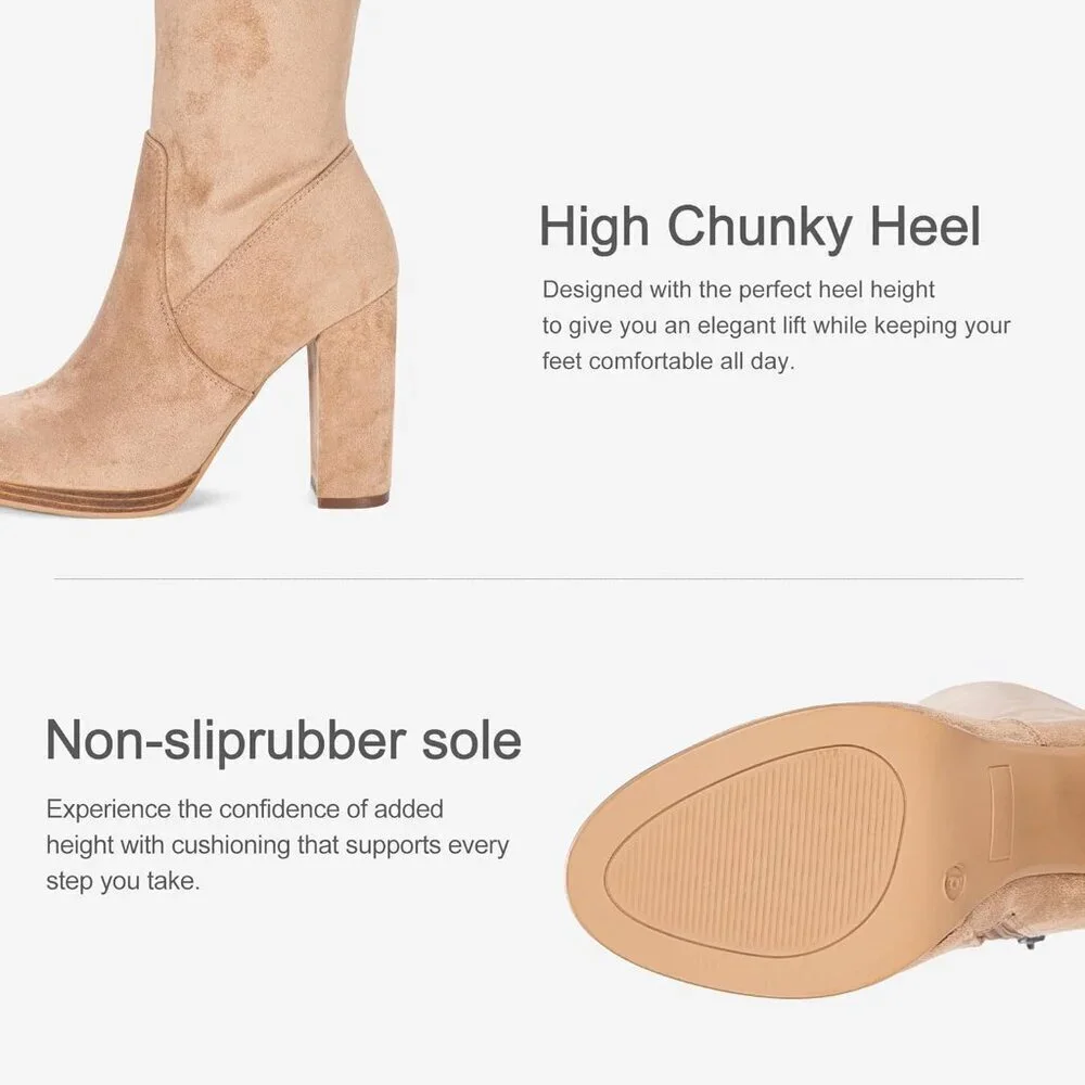 Women Sand-imitation Grain Synthetic suede Thigh High Over The Knee Tall Boot